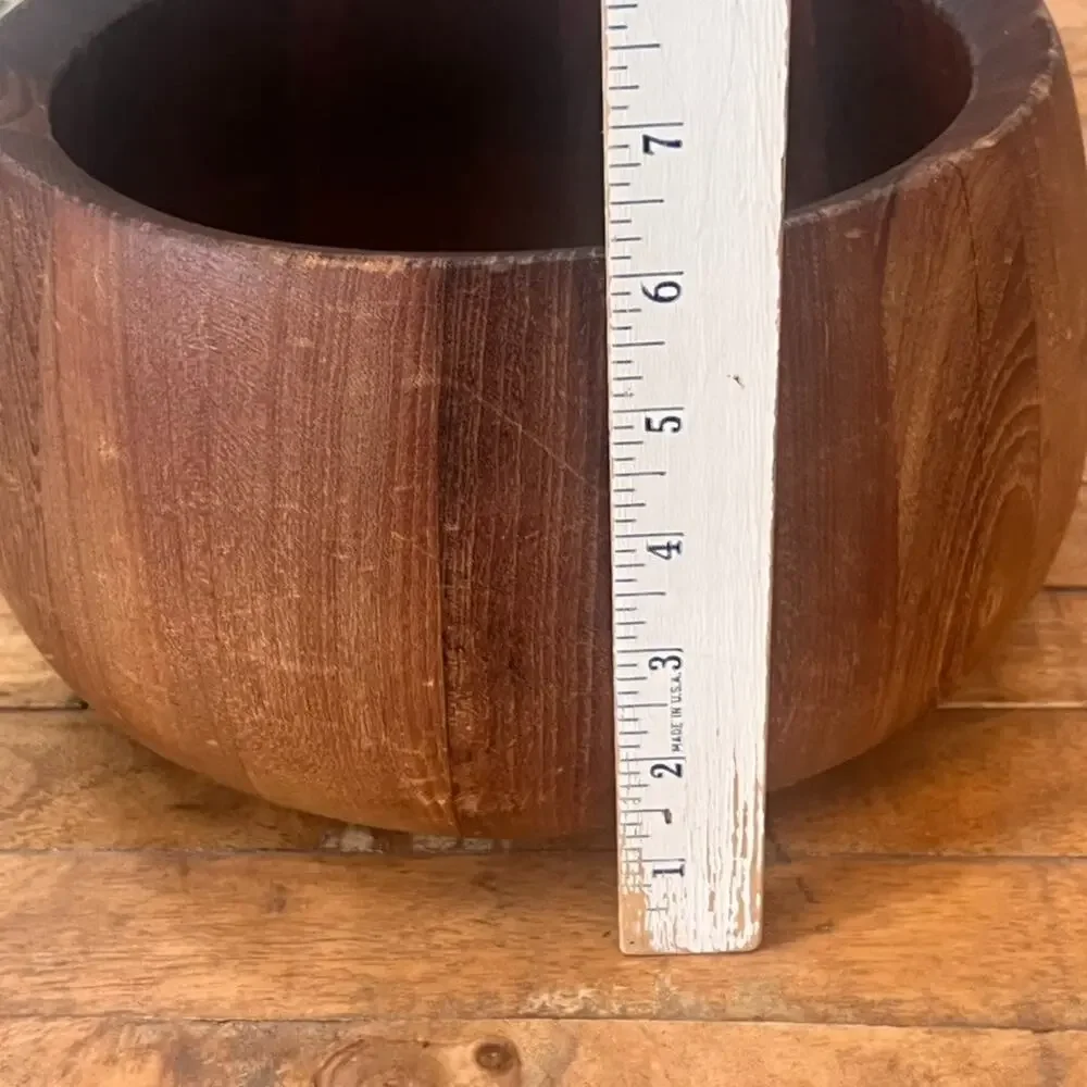 Staved Teak Wood Salad Serving Bowl 9 in Modern
